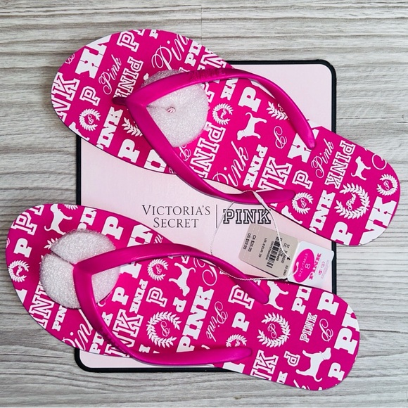 PINK Victoria's Secret Shoes - 🩴 PINK Victoria's Secret Logo Flip Flops Size 8 NWT